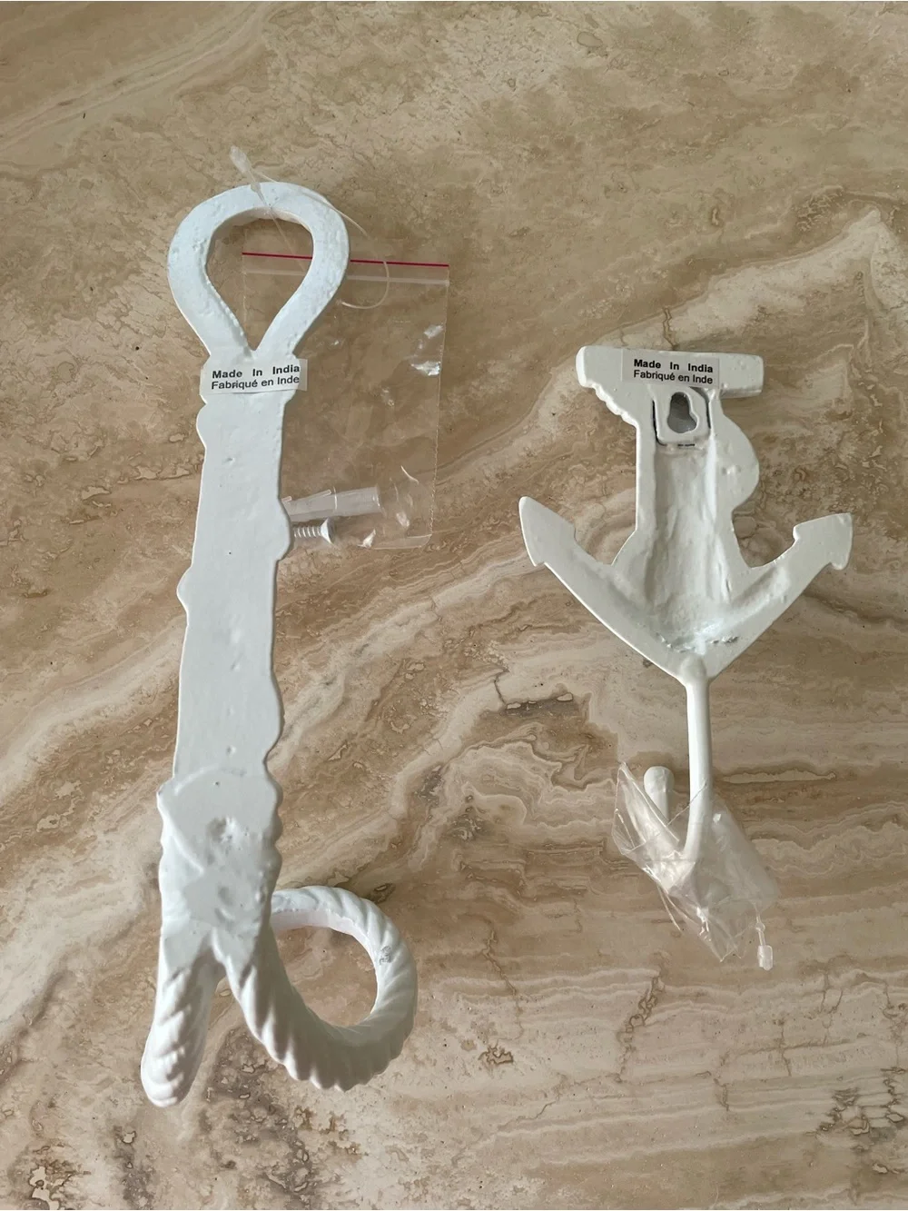 NWT White Nautical Rope & Anchor Wall Hooks - Set of 2